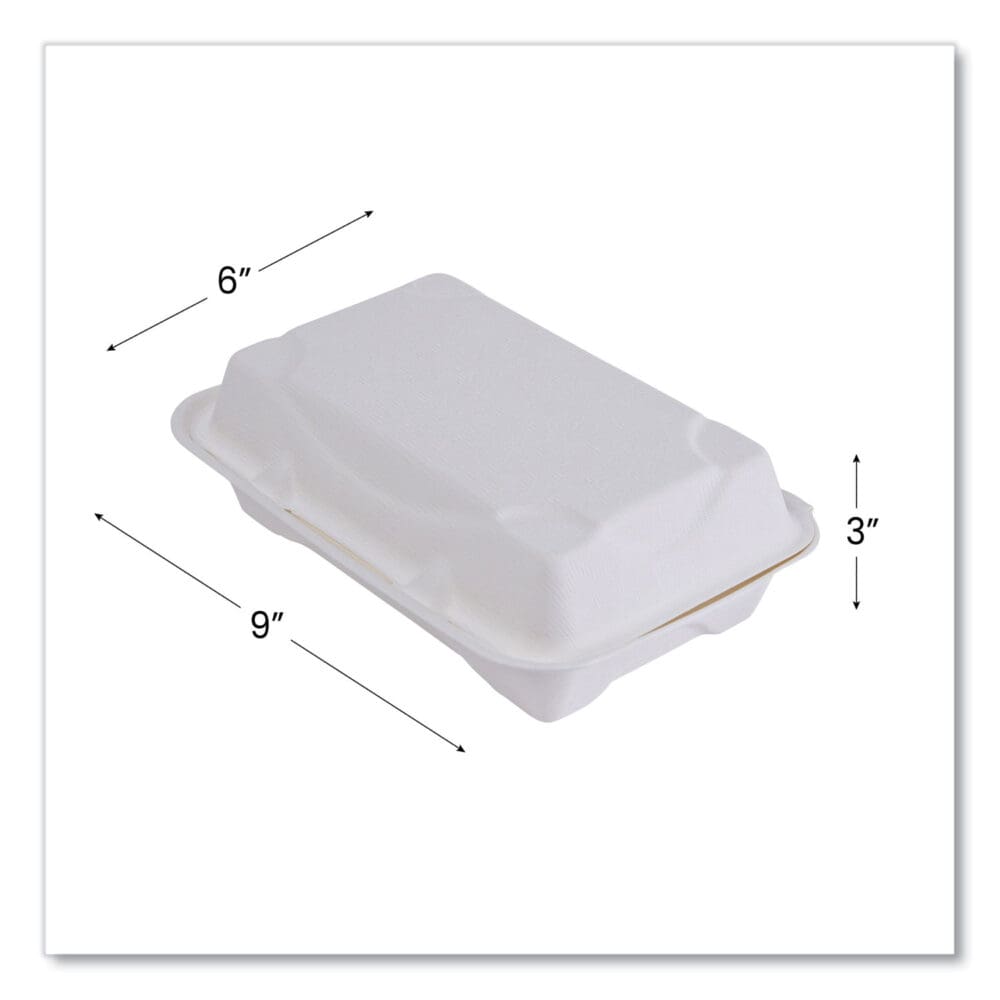 Vanguard Renewable and Compostable Sugarcane Clamshells, 1-Compartment, 9 x 6 x 3, White, 250/Carton - Image 4