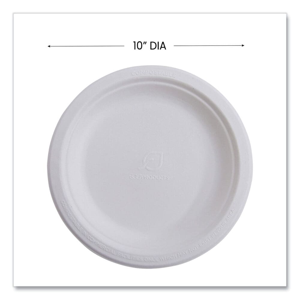Renewable Sugarcane Dinnerware, Plate, 10" dia, Natural White, 50/Pack - Image 4
