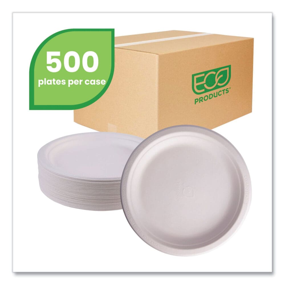 Renewable Sugarcane Plates, 9" dia, Natural White, 500/Carton - Image 8