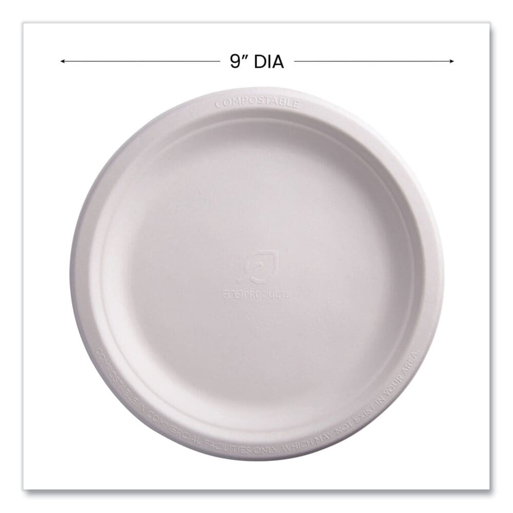Renewable Sugarcane Plates, 9" dia, Natural White, 500/Carton - Image 2