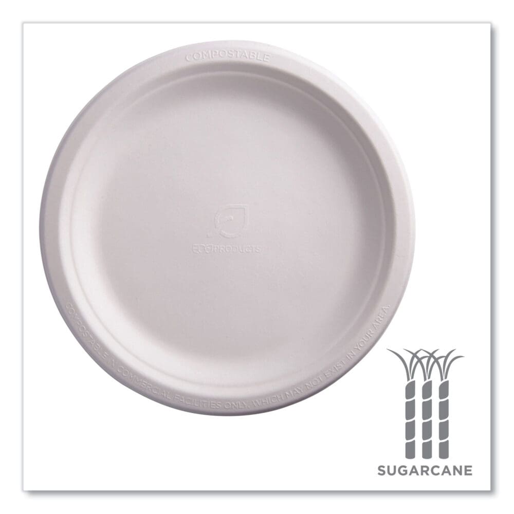 Renewable Sugarcane Plates, 9" dia, Natural White, 500/Carton - Image 3