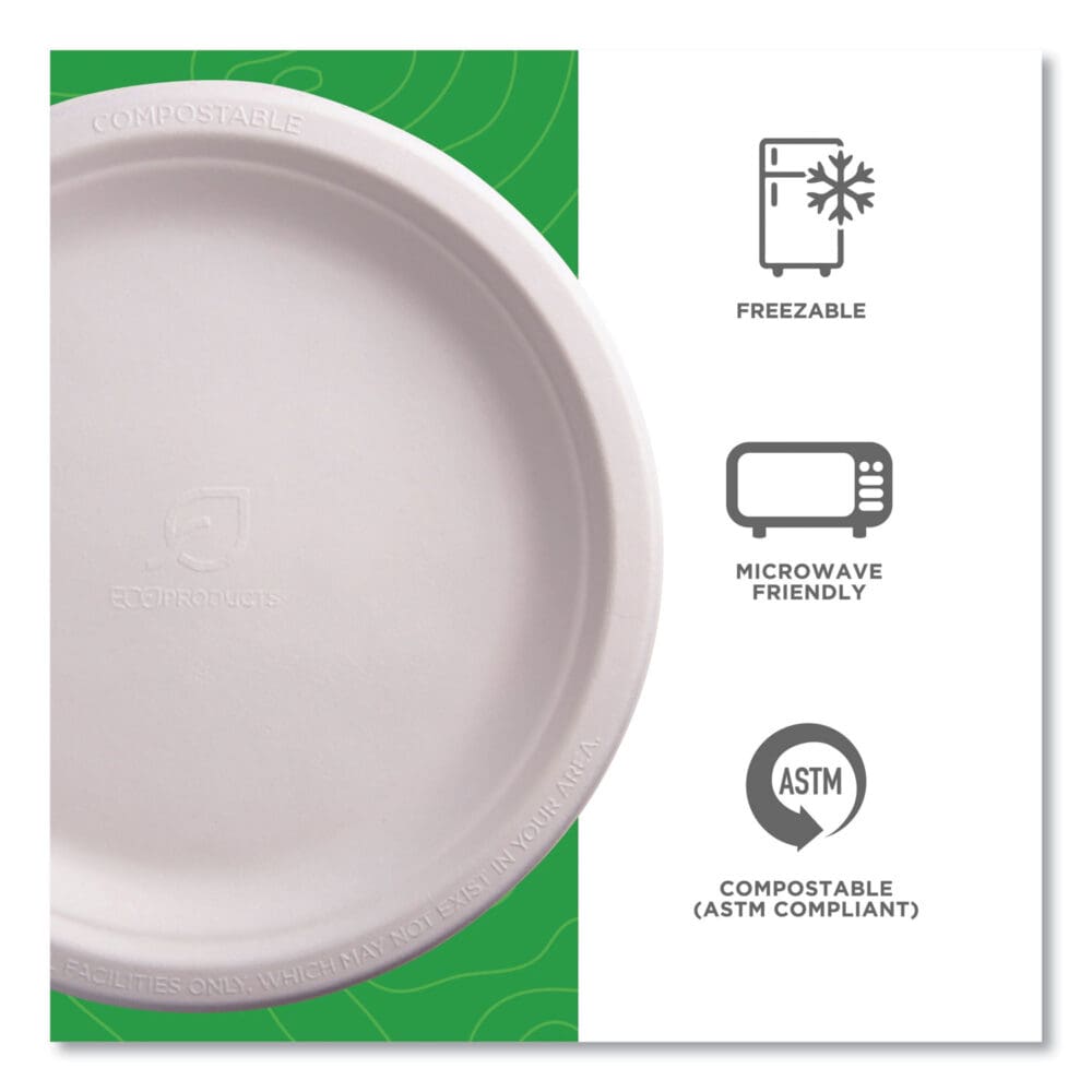 Renewable Sugarcane Plates, 9" dia, Natural White, 500/Carton - Image 5