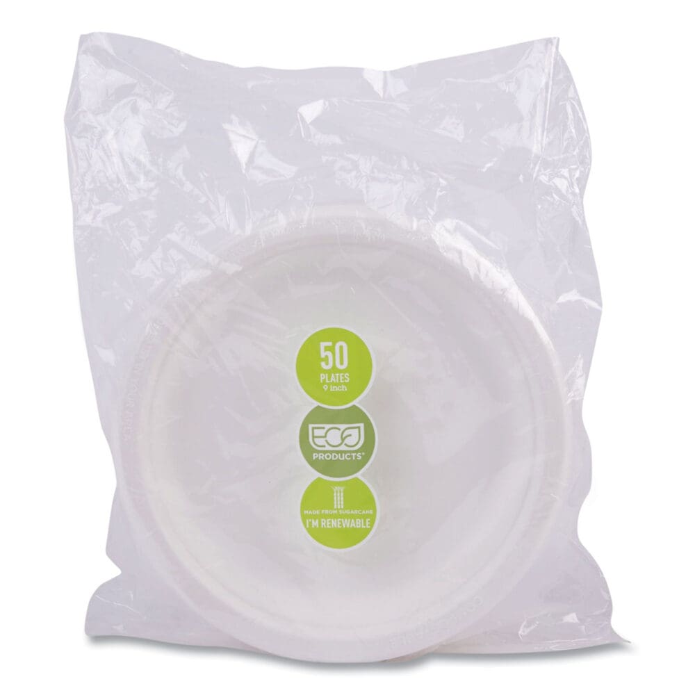 Renewable Sugarcane Plates, 9" dia, Natural White, 500/Carton - Image 6