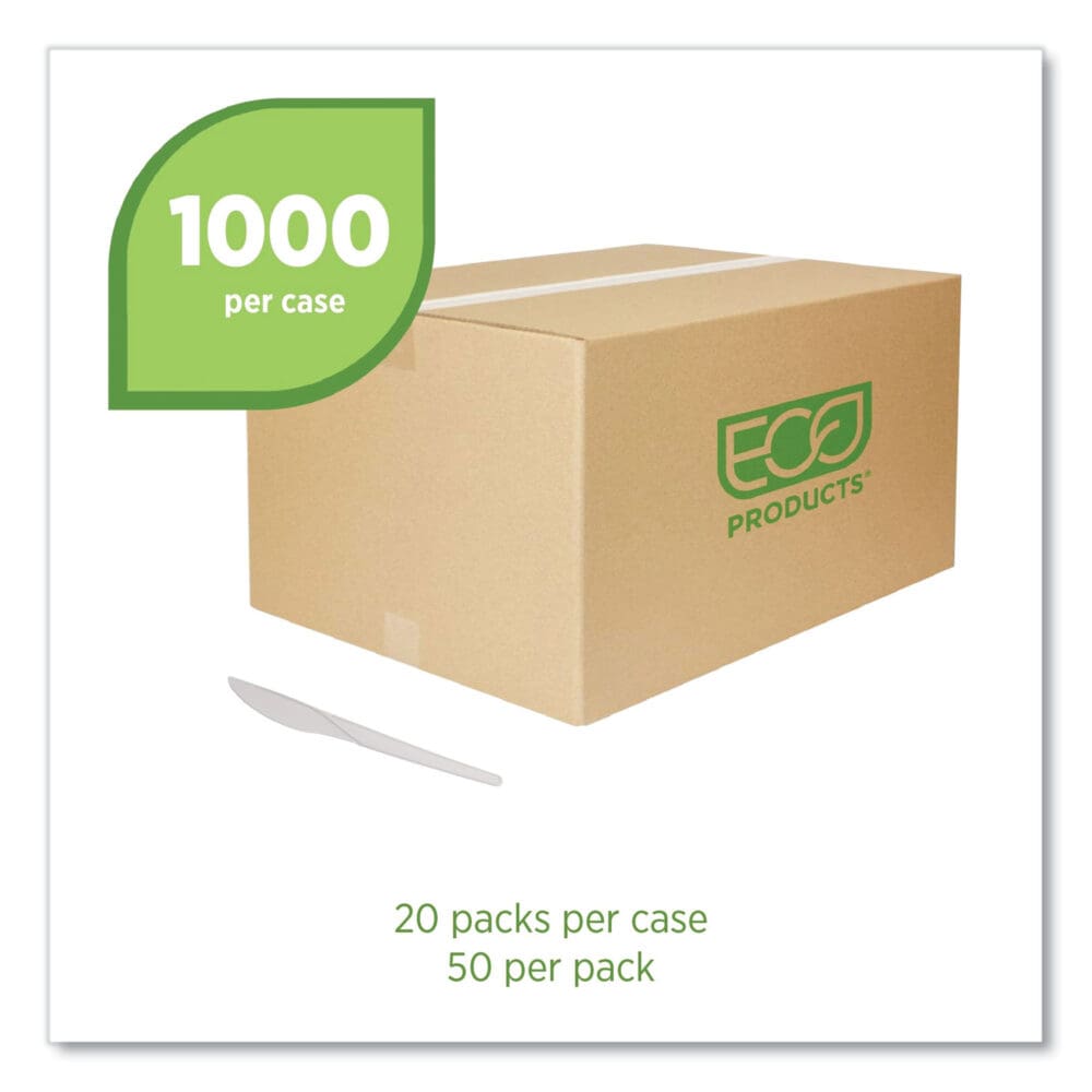 Plantware Compostable Cutlery, Knife, 6", White, 1,000/Carton - Image 4
