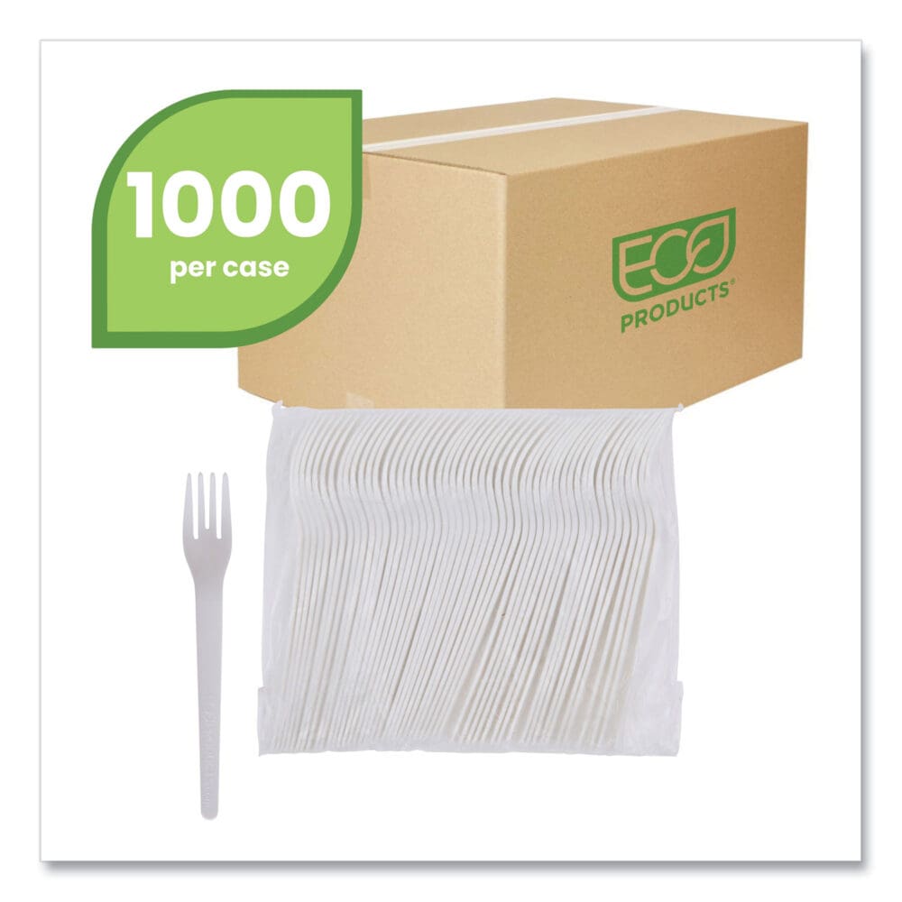 Plantware Compostable Cutlery, Fork, 6", Pearl White, 50/Pack, 20 Pack/Carton - Image 5
