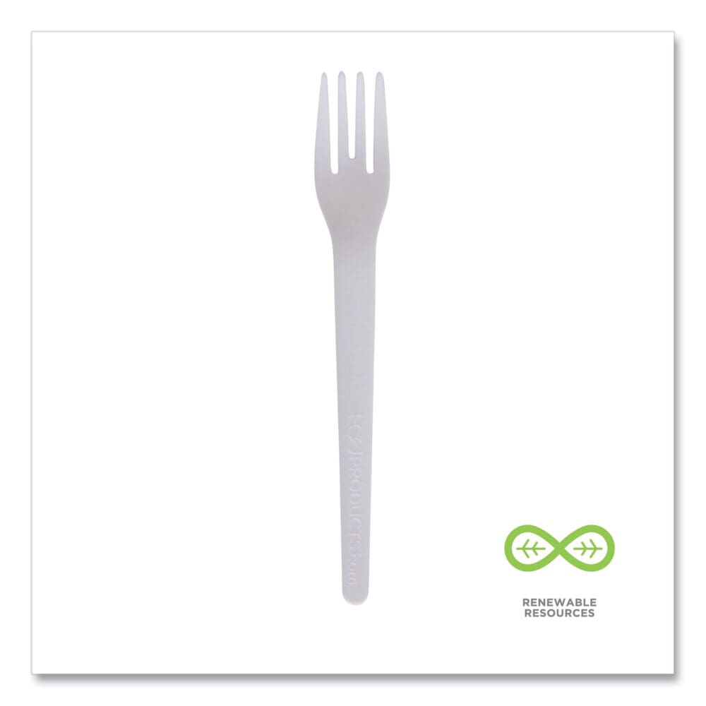 Plantware Compostable Cutlery, Fork, 6", White, 1,000/Carton - Image 3