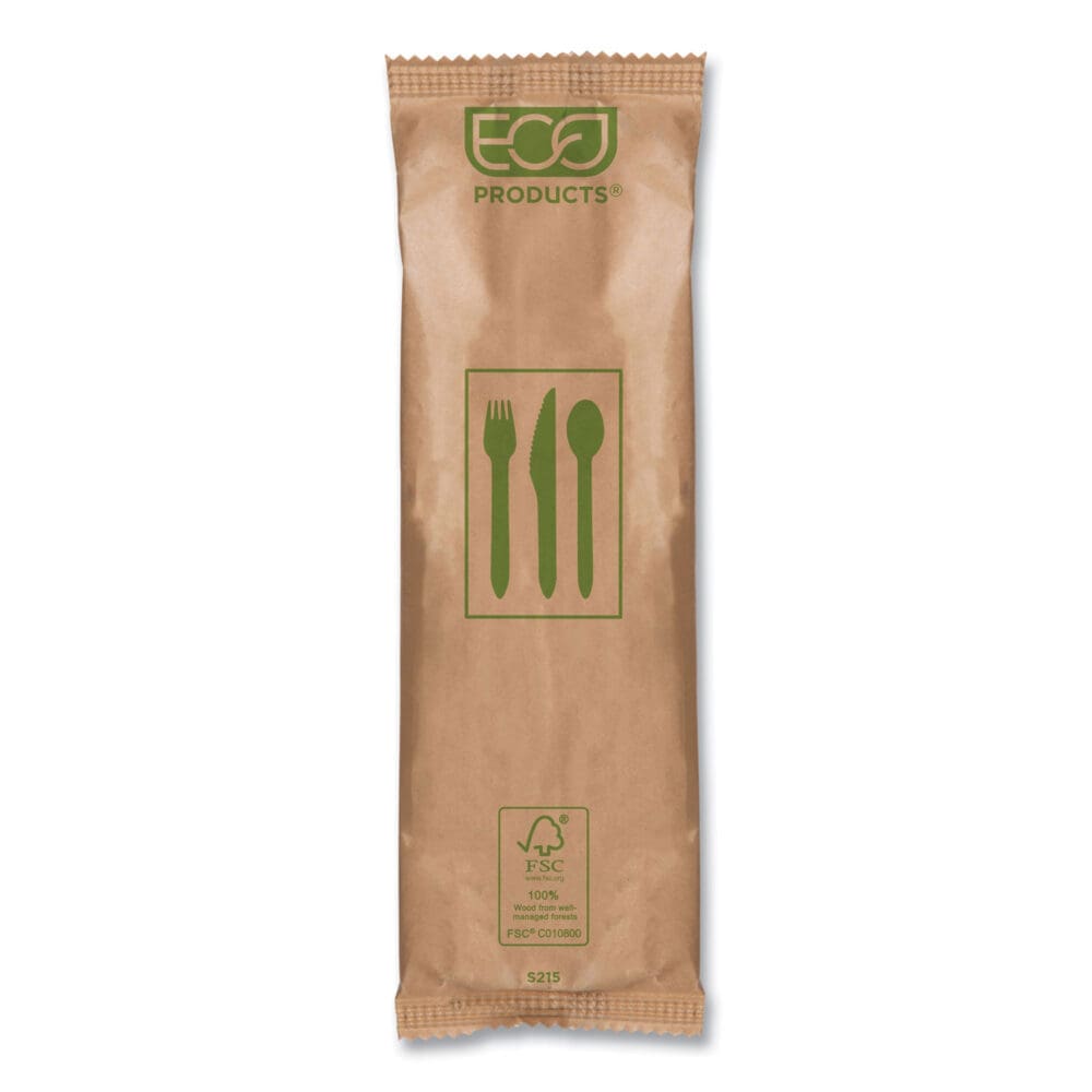 Wood Cutlery, Fork/Knife/Spoon/Napkin, Natural, 500/Carton - Image 3