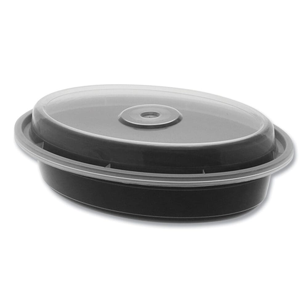 Newspring VERSAtainer Microwavable Containers, Oval, 12 oz, 6.8 x 4.8 x 1.45, Black/Clear, Plastic, 150/Carton - Image 4