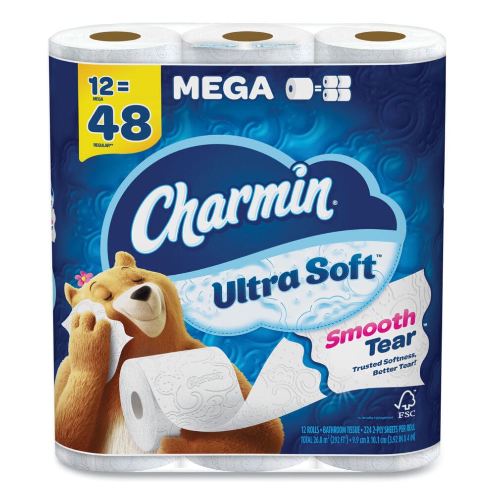 Ultra Soft Bathroom Tissue, Mega Roll, Septic Safe, 2-Ply, White, 224 Sheets/Roll, 12 Rolls/Pack - Image 2