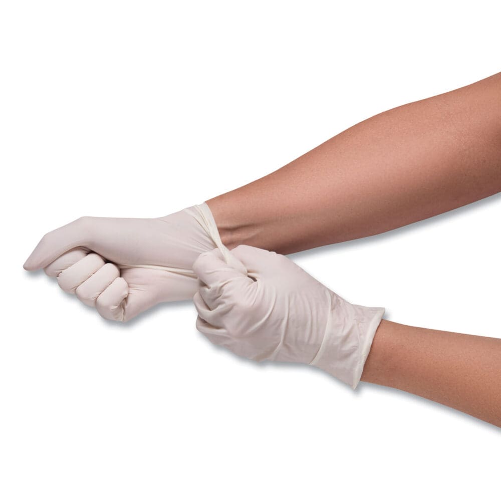 Stretch Vinyl Examination Gloves, Cream, Medium, 100/Box - Image 2