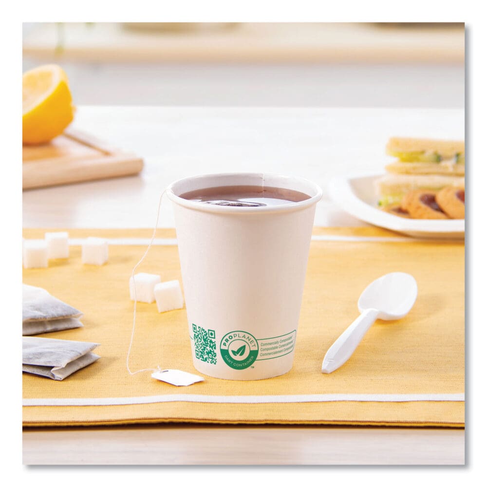Compostable Paper Hot Cups, ProPlanet Seal, 8 oz, White/Green, 1,000/Carton - Image 3