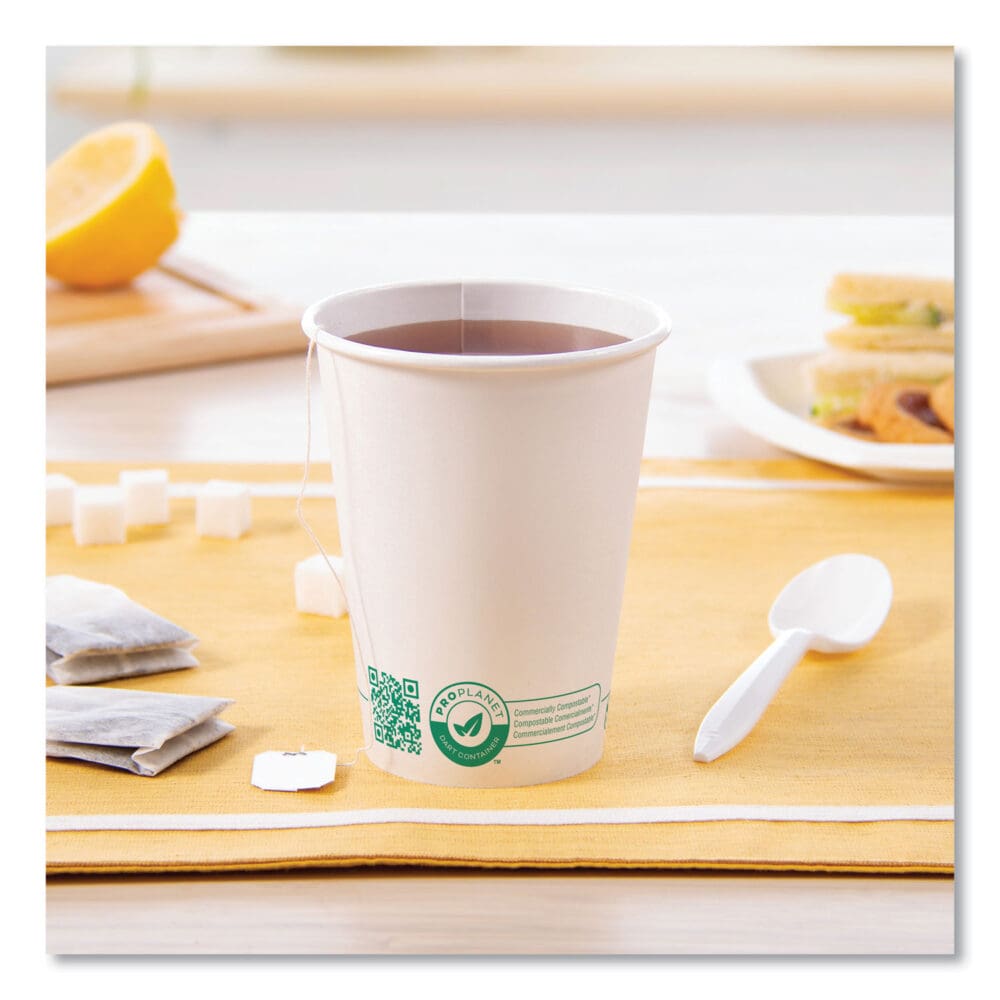 Compostable Paper Hot Cups, ProPlanet Seal, 12 oz, White/Green, 1,000/Carton - Image 4