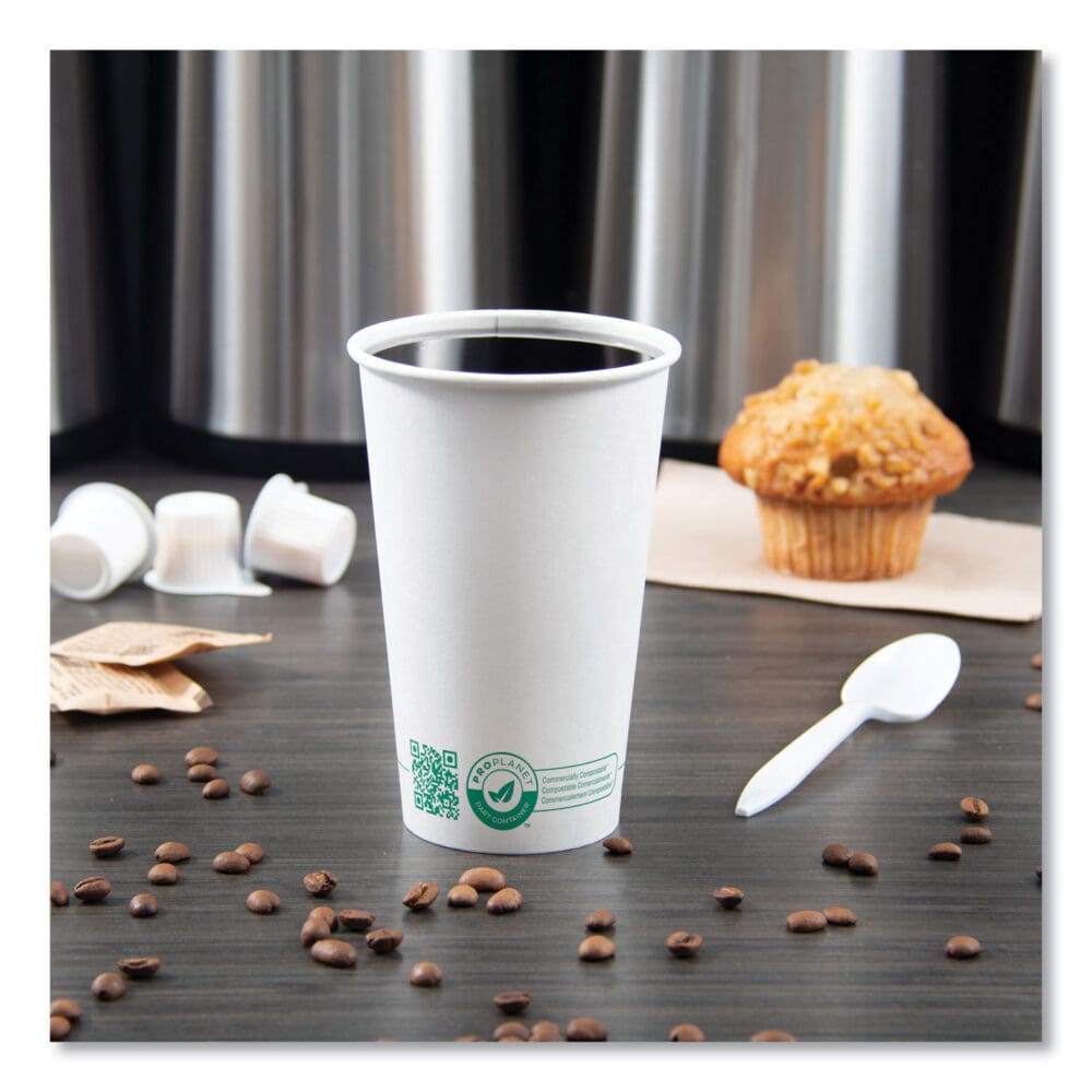 Compostable Paper Hot Cups, ProPlanet Seal, 16 oz, White/Green, 1,000/Carton - Image 5