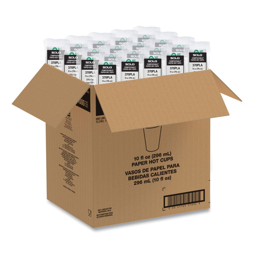 Compostable Paper Hot Cups, ProPlanet Seal, 10 oz, White/Green, 1,000/Carton - Image 2
