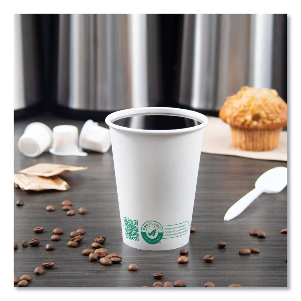 Compostable Paper Hot Cups, ProPlanet Seal, 12 oz, White/Green, 1,000/Carton - Image 6