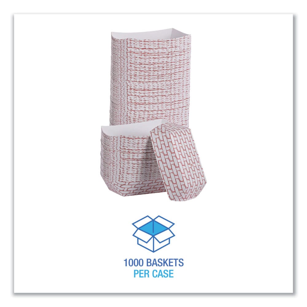 Paper Food Baskets, 6 oz Capacity, 3.78 x 4.3 x 1.08, Red/White, 1,000/Carton - Image 3