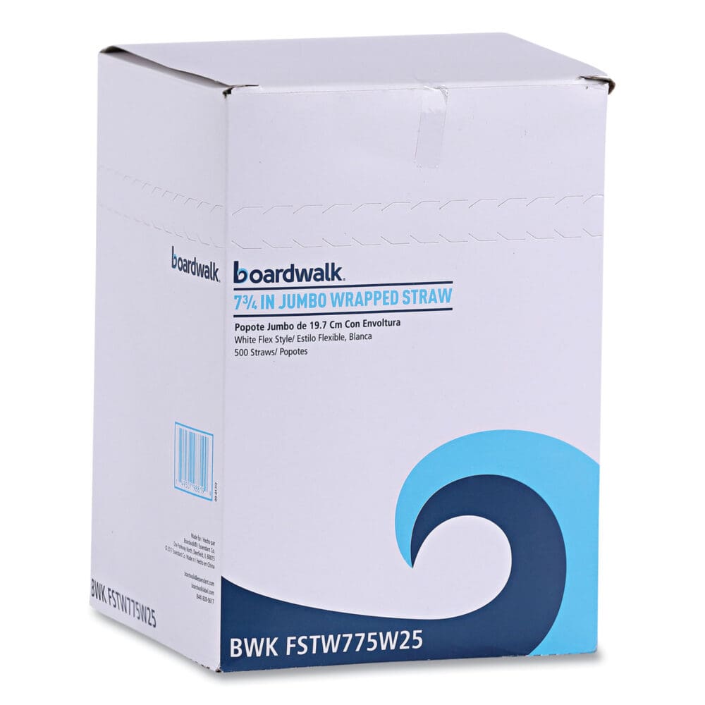 Flexible Wrapped Straws, 7.75", Plastic, White, 500/Pack, 20 Packs/Carton - Image 2