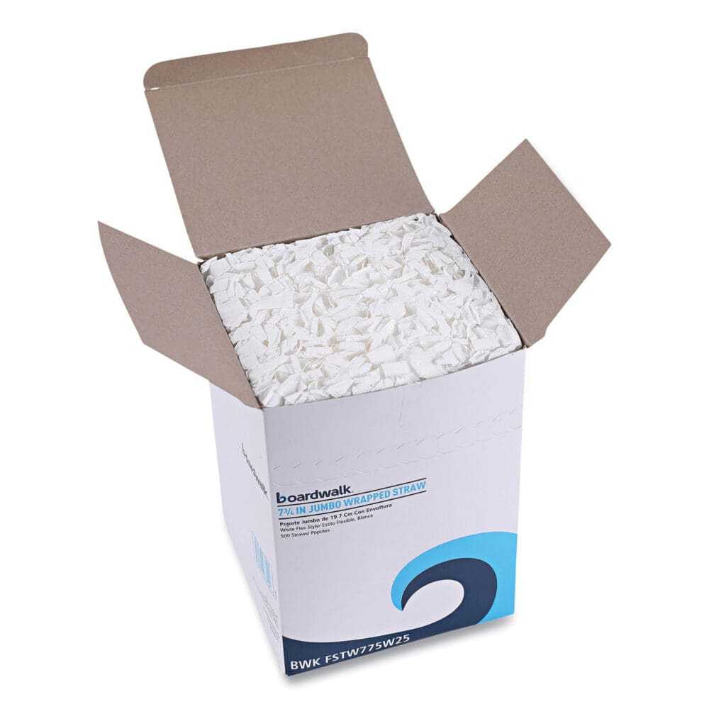 Flexible Wrapped Straws, 7.75", Plastic, White, 500/Pack, 20 Packs/Carton - Image 3