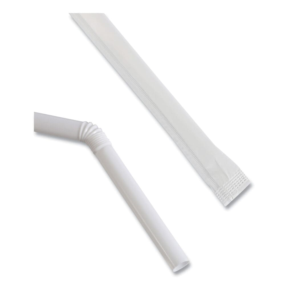 Flexible Wrapped Straws, 7.75", Plastic, White, 500/Pack, 20 Packs/Carton - Image 5
