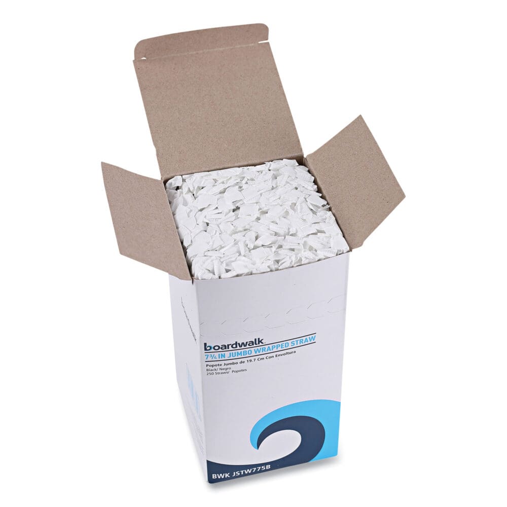 Wrapped Jumbo Straws, 7.75", Polypropylene, Black, 250/Pack, 50 Packs/Carton - Image 4