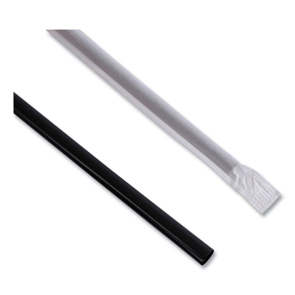 Wrapped Jumbo Straws, 7.75", Polypropylene, Black, 250/Pack, 50 Packs/Carton - Image 5