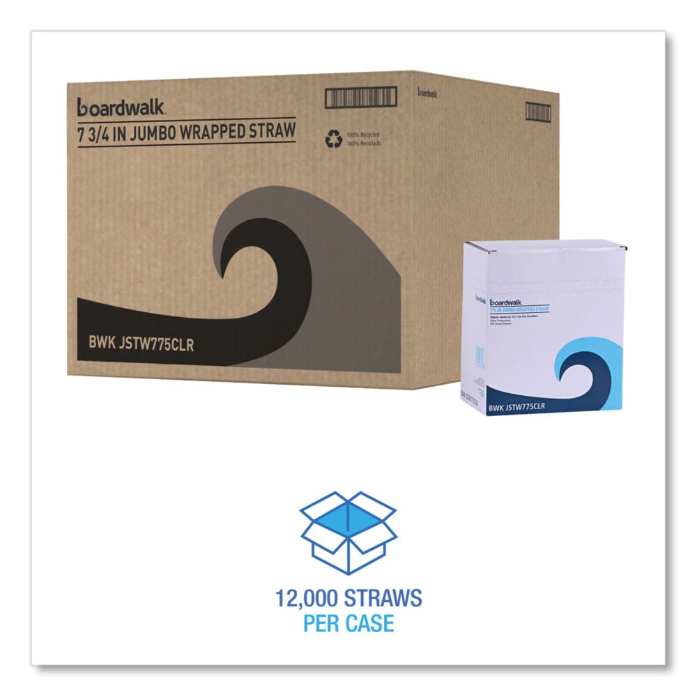 Wrapped Jumbo Straws, 7.75", Polypropylene, Clear, 12,000/Carton - Image 3