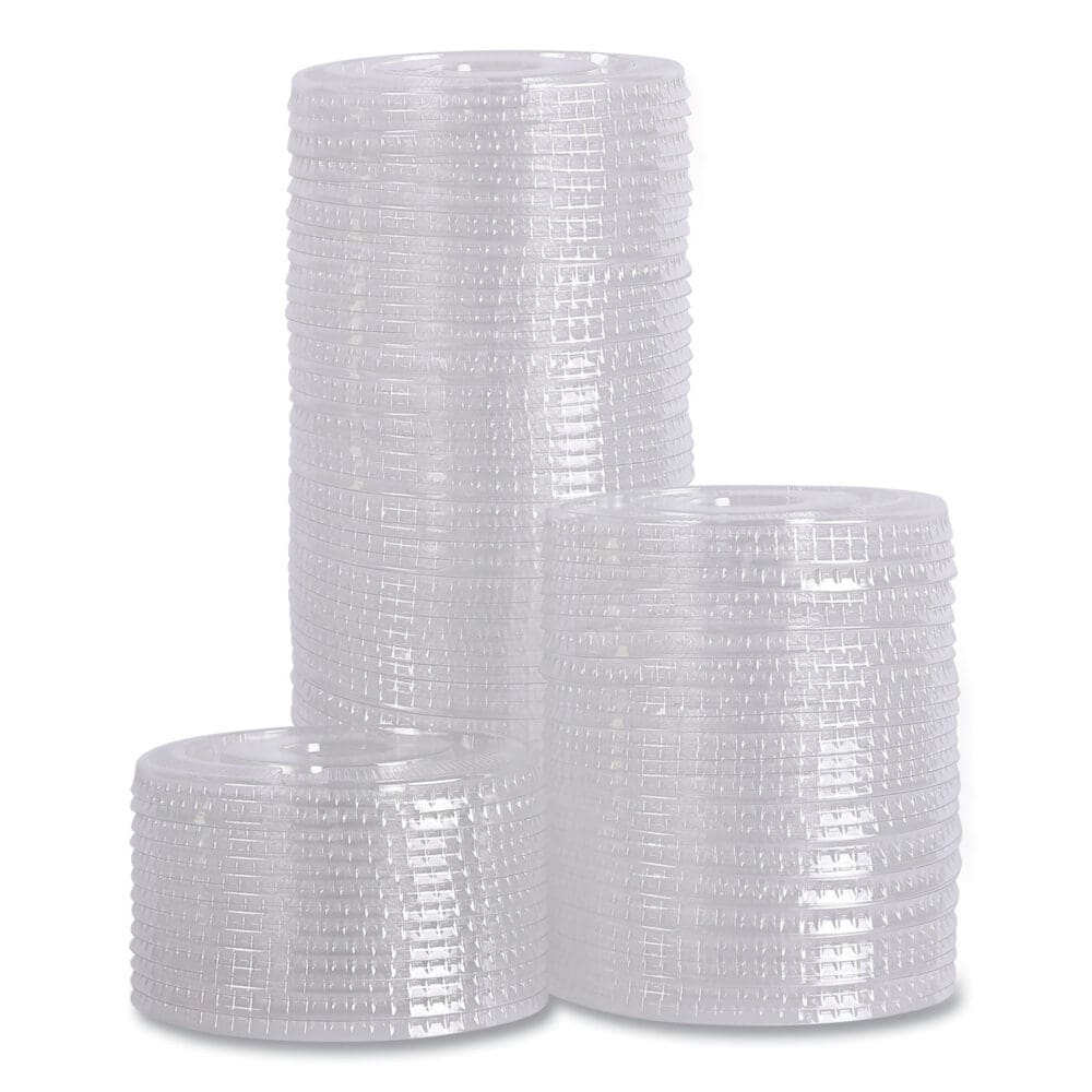 PET Cold Cup Lids, Fits 12 oz Squat and 14 to 24 oz Plastic Cups, Clear, 100/Sleeve, 10 Sleeves/Carton - Image 6