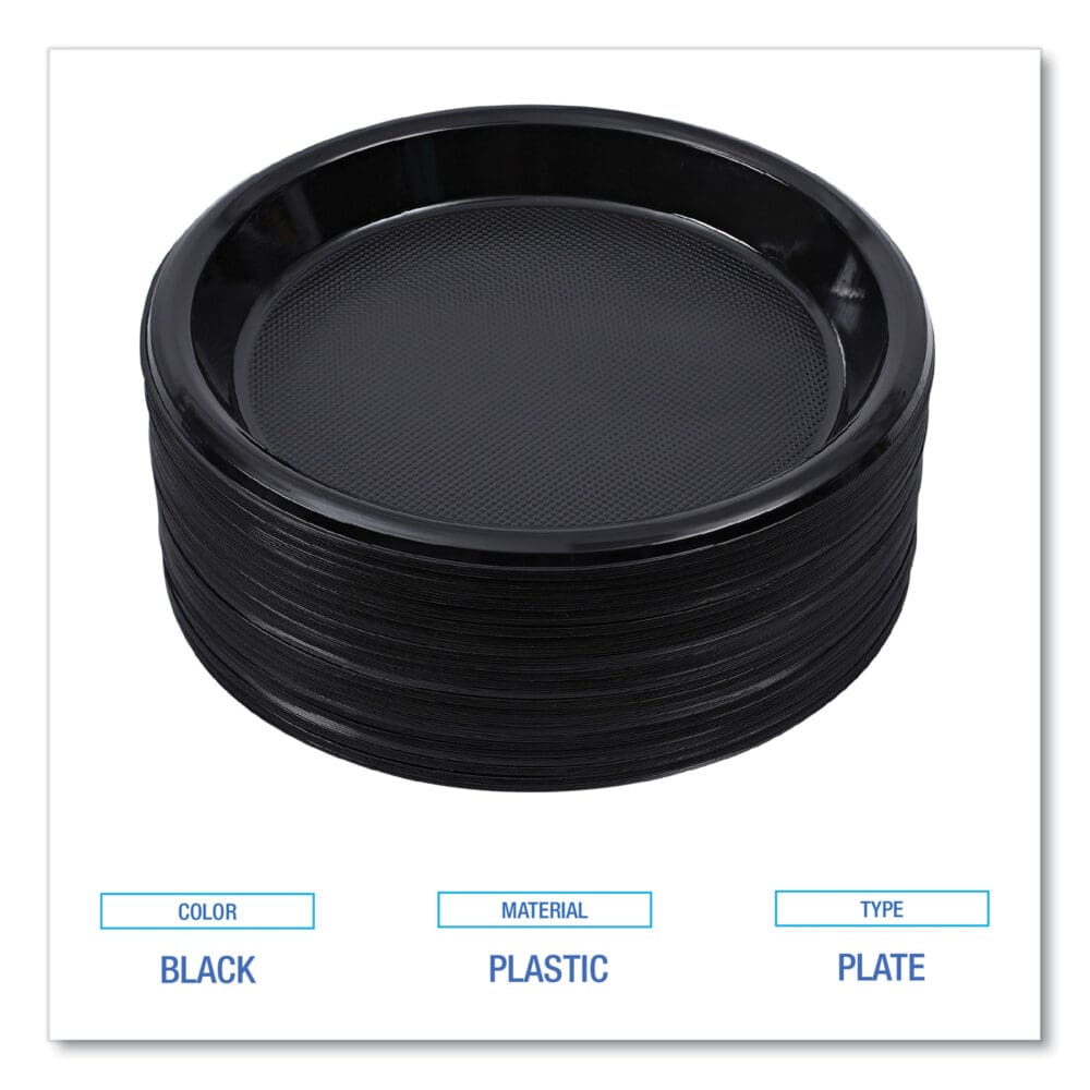Hi-Impact Plastic Dinnerware, Plate, 10" dia, Black, 125/Sleeve, 4 Sleeves/Carton - Image 4