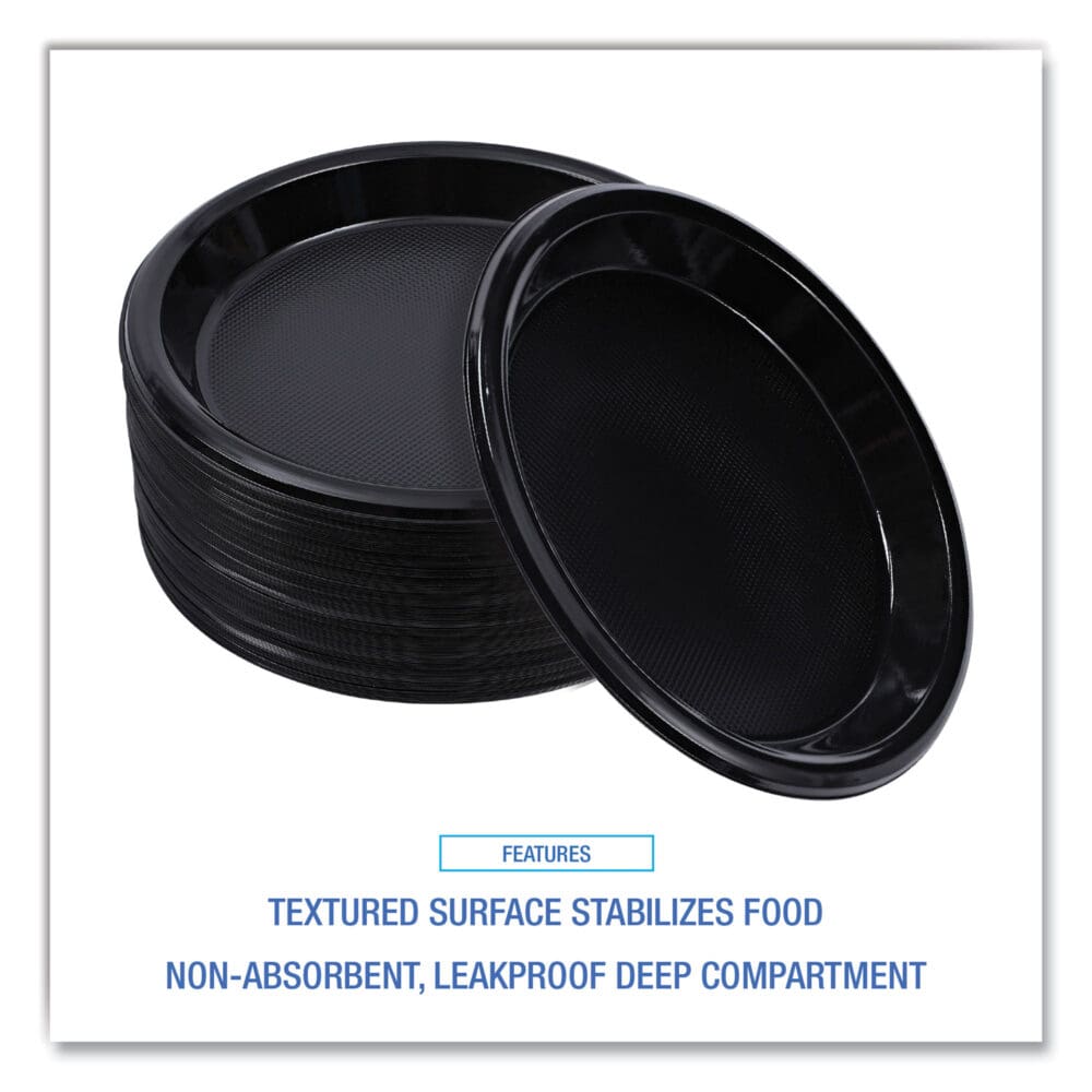 Hi-Impact Plastic Dinnerware, Plate, 10" dia, Black, 125/Sleeve, 4 Sleeves/Carton - Image 5