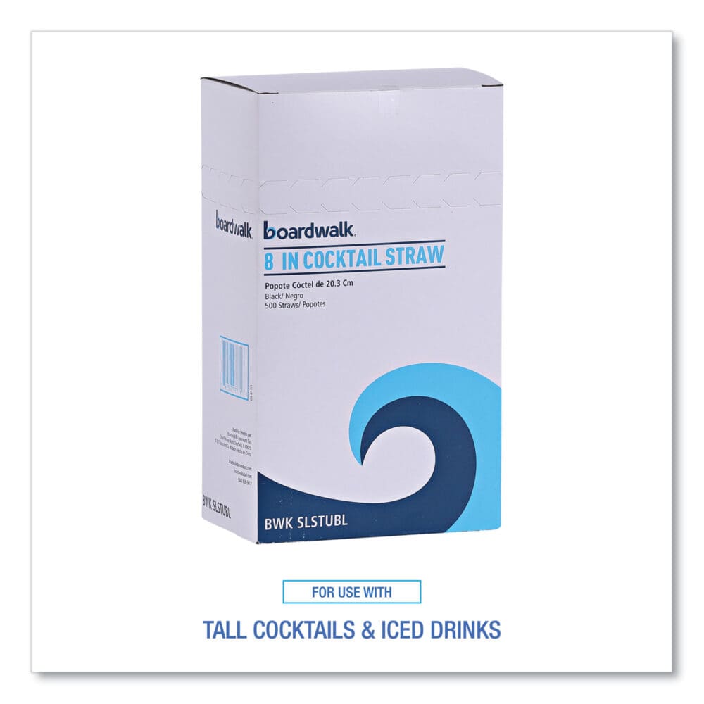 Cocktail Straws, 8", Polypropylene, Black, 5,000/Carton - Image 2
