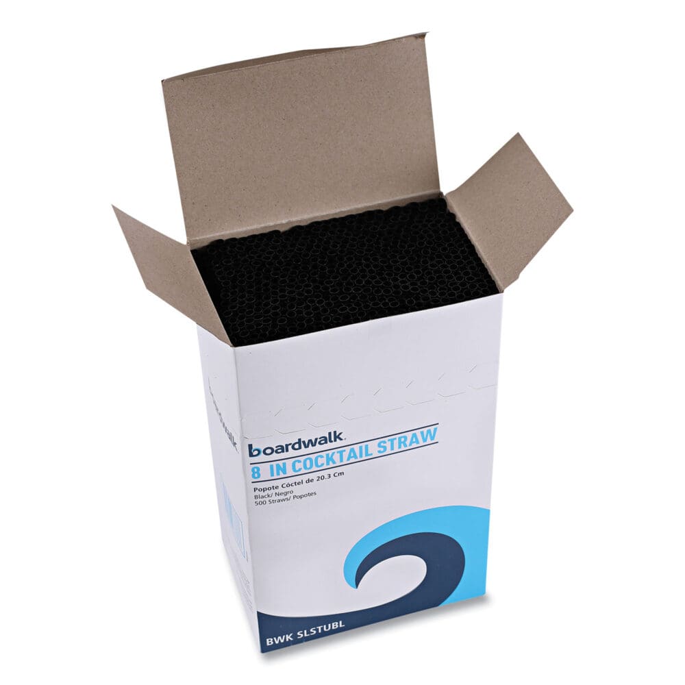 Cocktail Straws, 8", Polypropylene, Black, 5,000/Carton - Image 3
