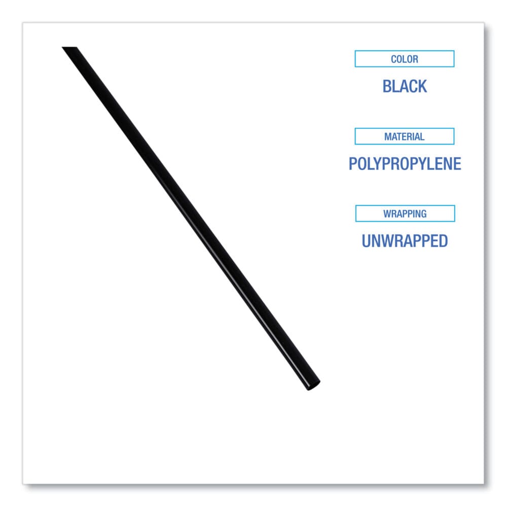 Cocktail Straws, 8", Polypropylene, Black, 5,000/Carton - Image 4