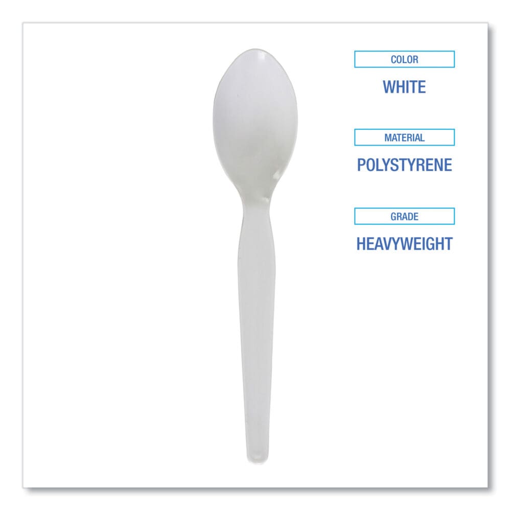 Heavyweight Polystyrene Cutlery, Teaspoon, White, 1000/Carton - Image 2