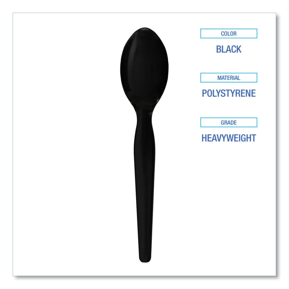 Heavyweight Polystyrene Cutlery, Teaspoon, Black, 1000/Carton - Image 4