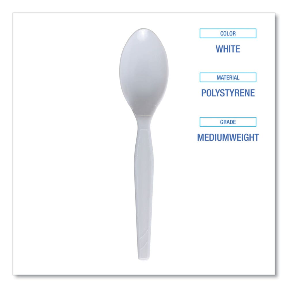 Mediumweight Polystyrene Cutlery, Teaspoon, White, 10 Boxes of 100/Carton - Image 3