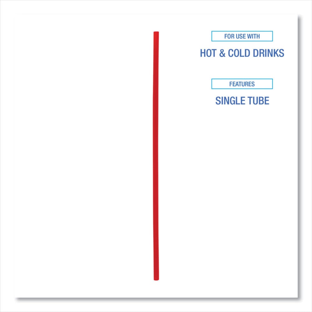 Single-Tube Stir-Straws,5.25", Polypropylene, Red, 1,000/Pack, 10 Packs/Carton - Image 4