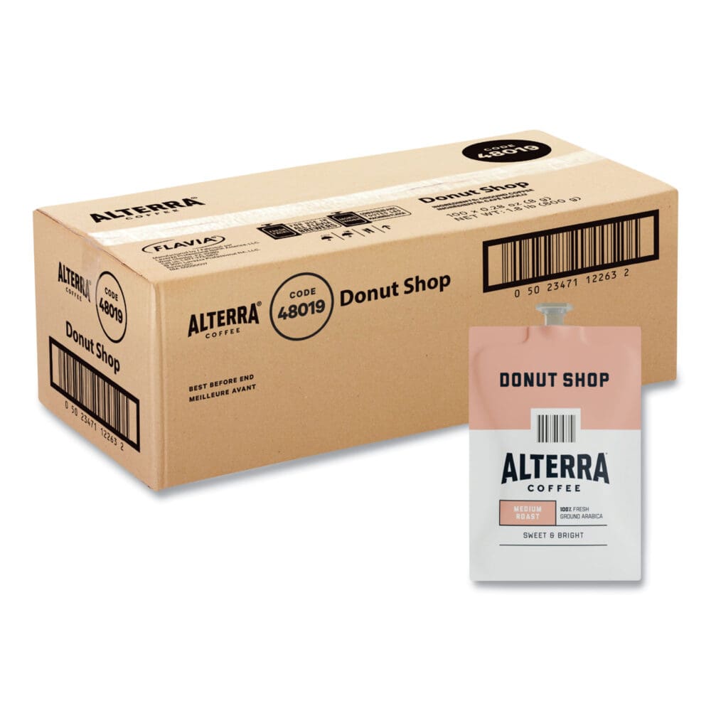 Alterra Donut Shop Coffee Freshpack, Donut Shop, 0.28 oz Pouch, 100/Carton - Image 2