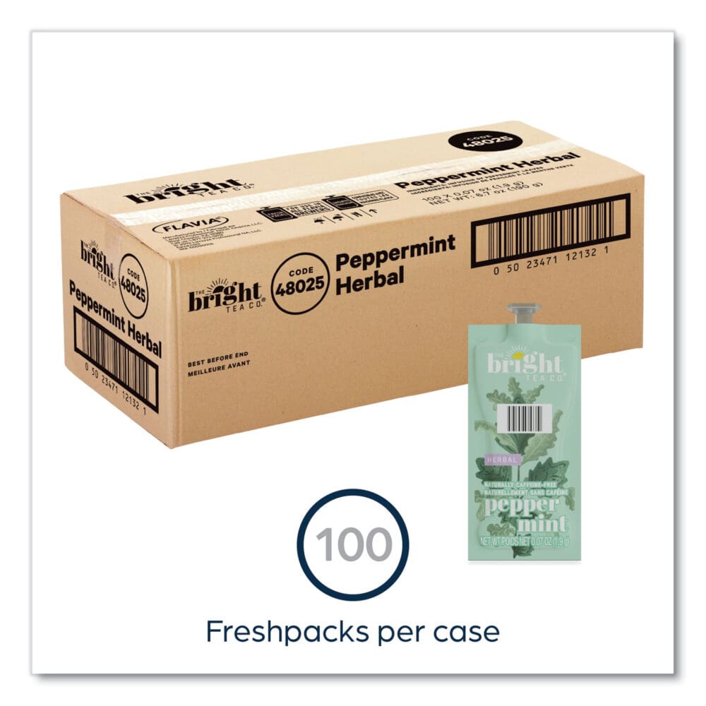 The Bright Tea Co. Peppermint Herbal Tea Freshpack, Peppermint, 0.07 oz Pouch, 100/Carton - Image 3
