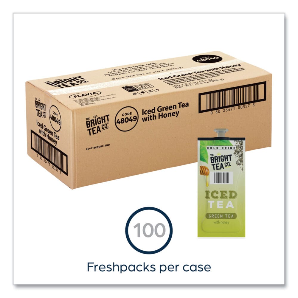 The Bright Tea Co. Iced Green Tea with Honey Freshpack, Green with Honey, 0.11 oz Pouch, 100/Carton - Image 2