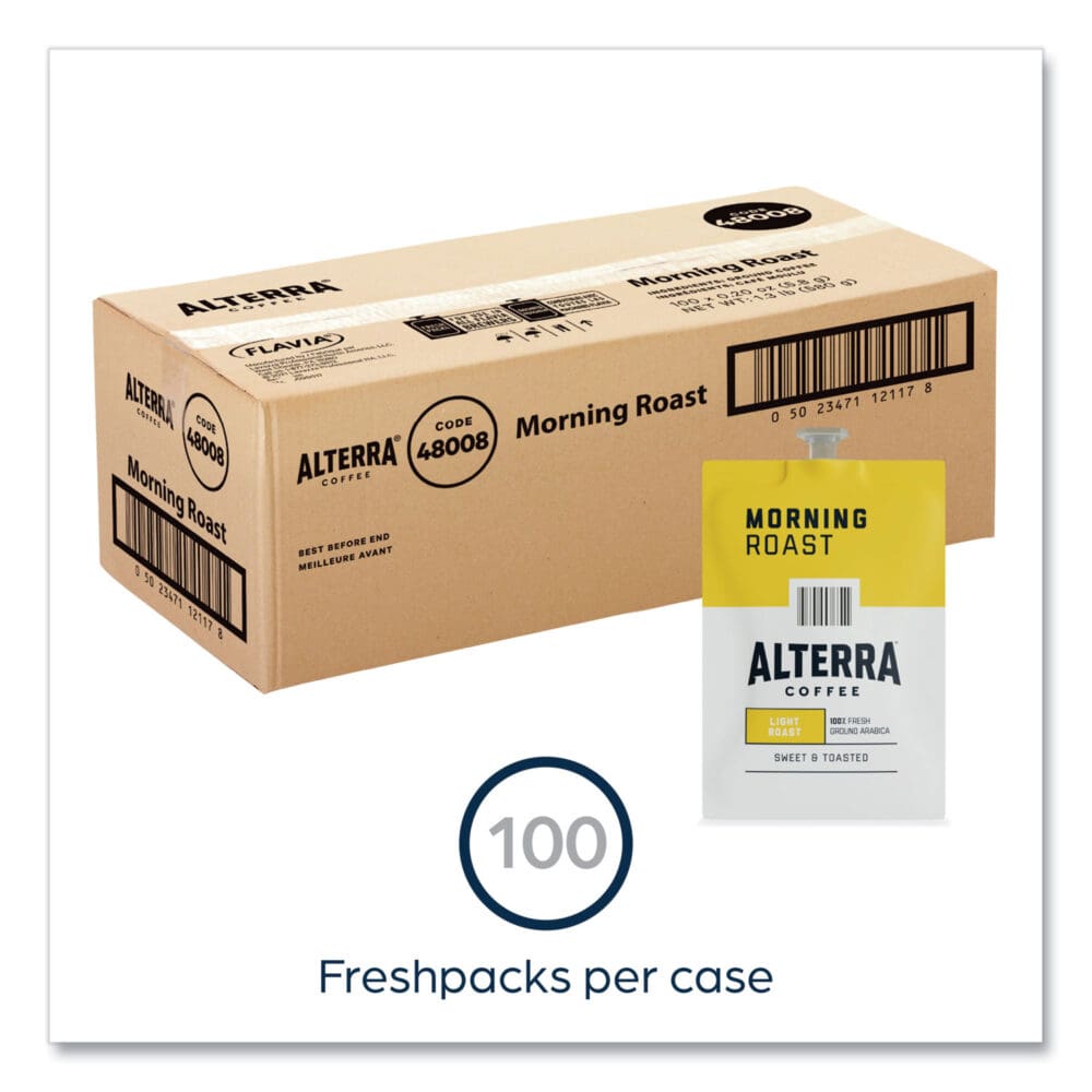 Alterra Morning Roast Coffee Freshpack, Morning Roast, 0.28 oz Pouch, 100/Carton - Image 6