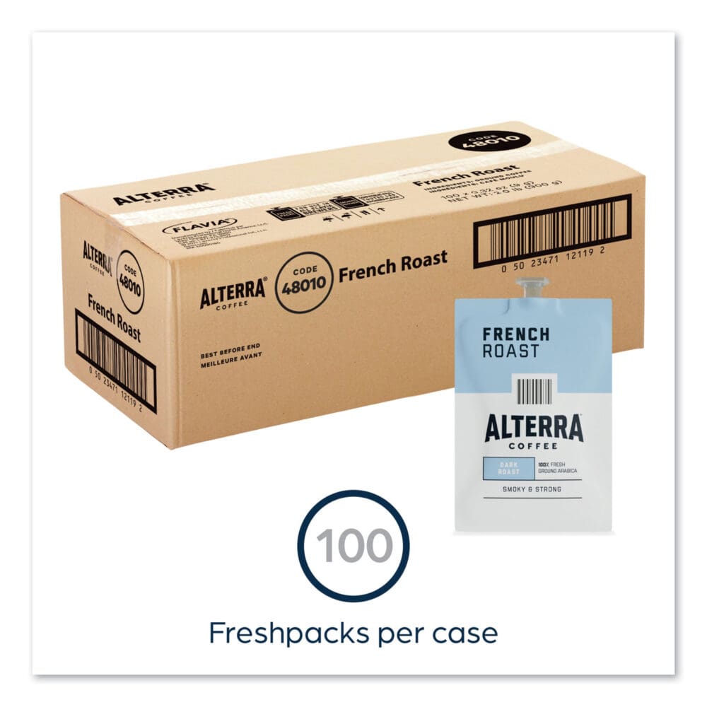 Alterra French Roast Coffee Freshpack, French Roast, 0.32 oz Pouch, 100/Carton - Image 7