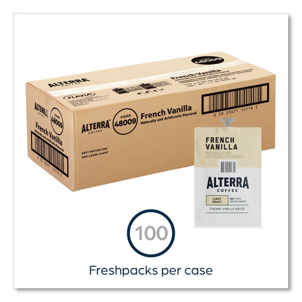 Alterra French Vanilla Coffee Freshpack, French Vanilla, 0.23 oz Pouch, 100/Carton - Image 8