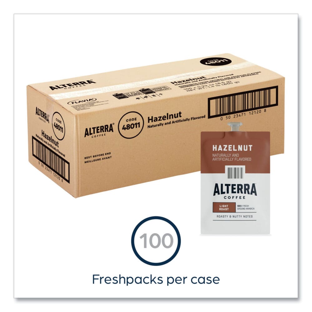 Alterra Hazelnut Coffee Freshpack, Hazelnut, 0.23 oz Pouch, 100/Carton - Image 7