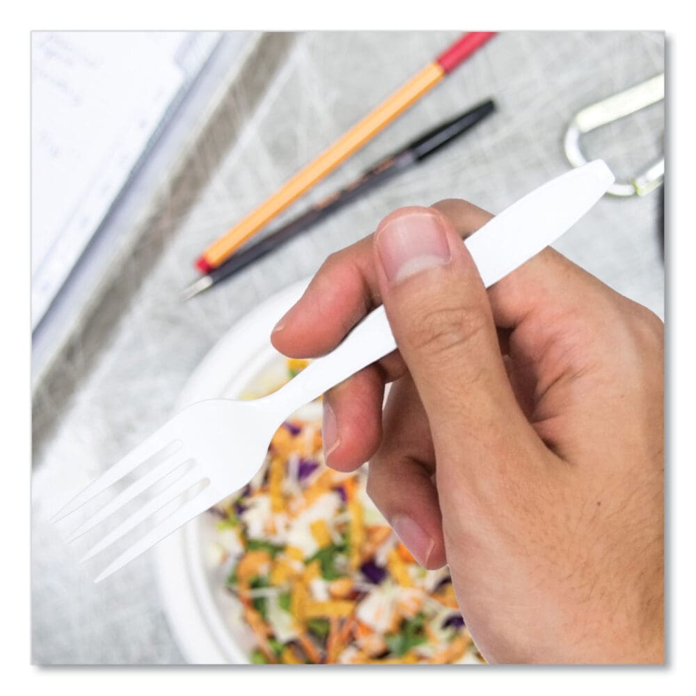 Impress Heavyweight Full-Length Polystyrene Cutlery, Fork, White, 100/Box - Image 2