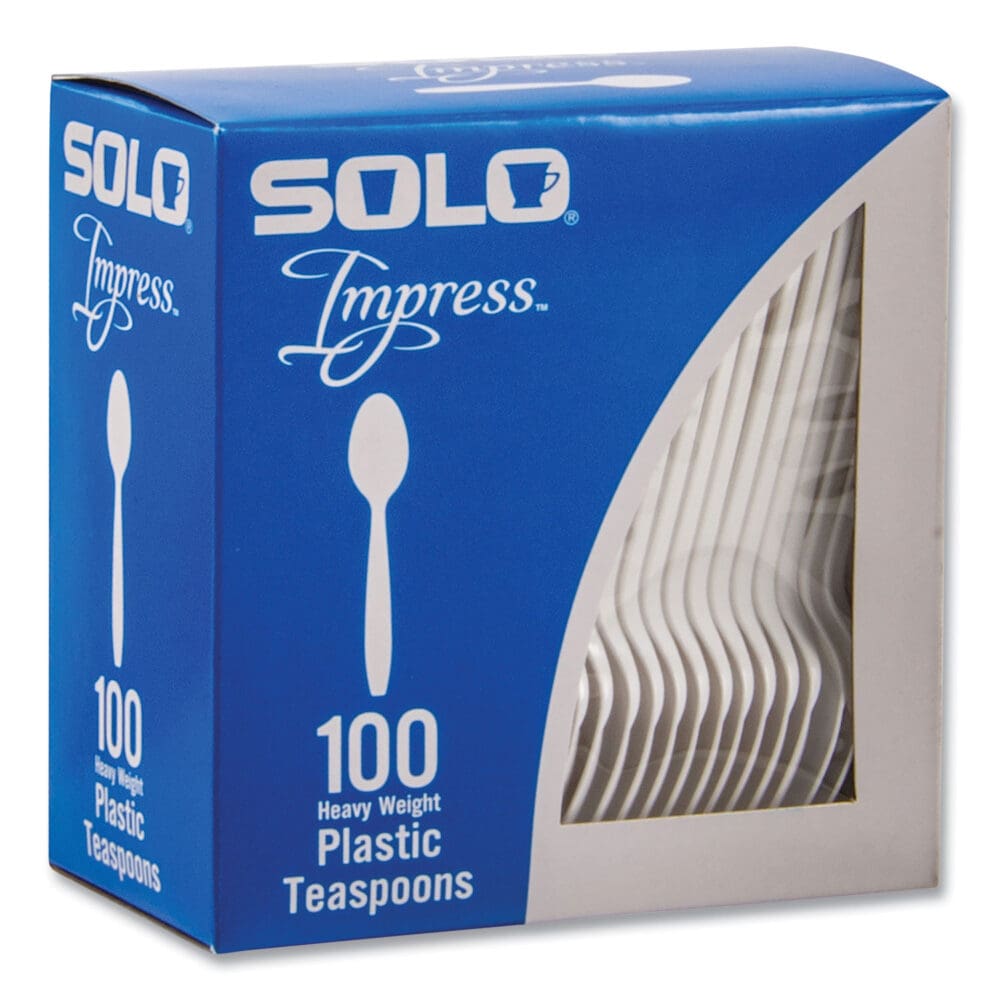 Impress Heavyweight Full-Length Polystyrene Cutlery, Teaspoon, White, 100/Box - Image 5
