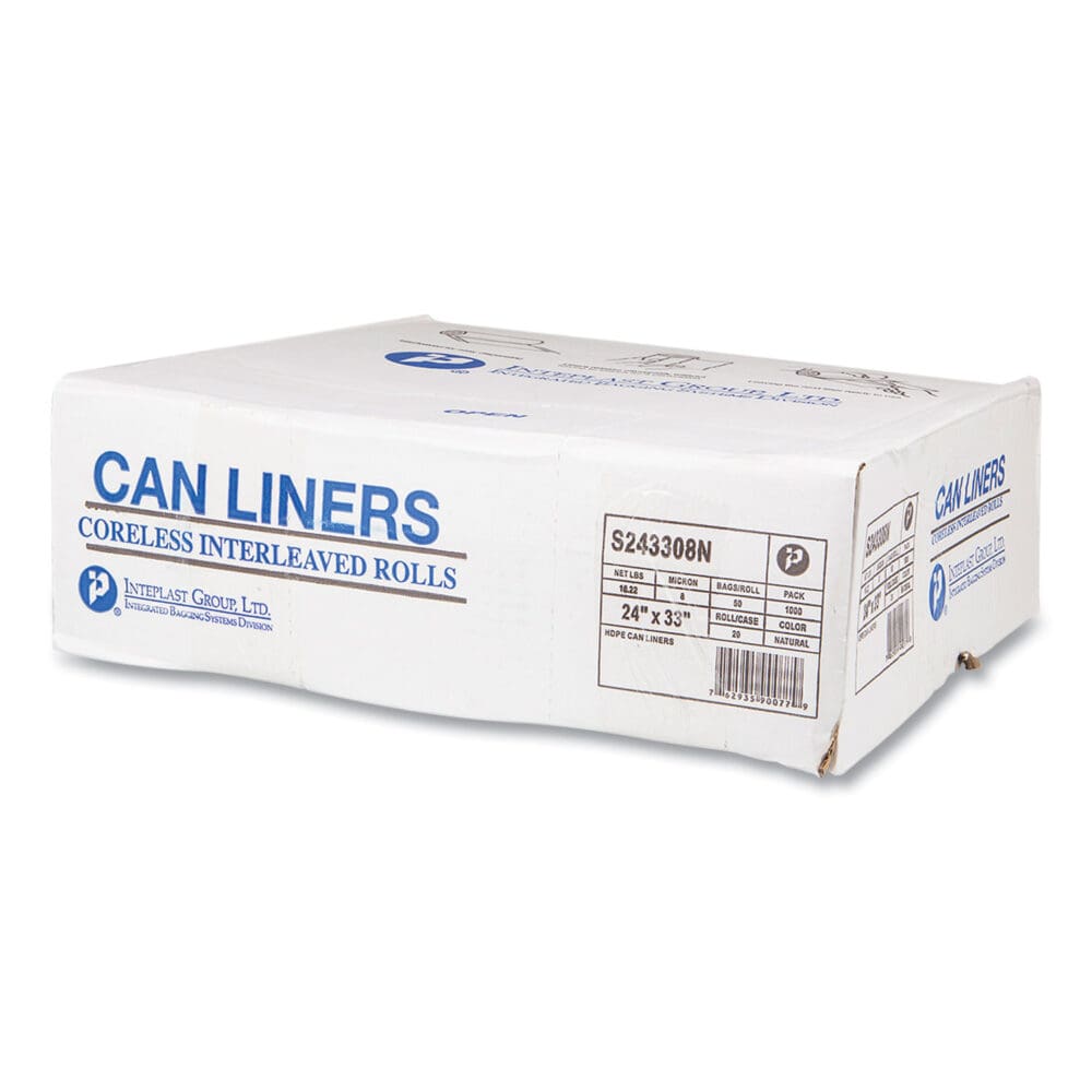 High-Density Commercial Can Liners, 16 gal, 8 mic, 24" x 33", Natural, 50 Bags/Roll, 20 Interleaved Rolls/Carton - Image 2