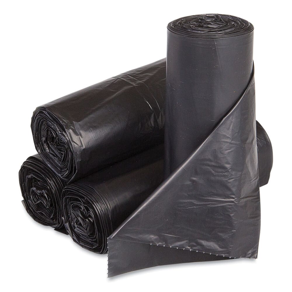 Low-Density Commercial Can Liners, Coreless Interleaved Roll, 30 gal, 0.9 mil, 30" x 36", Black, 25 Bags/Roll, 8 Rolls/Carton - Image 2