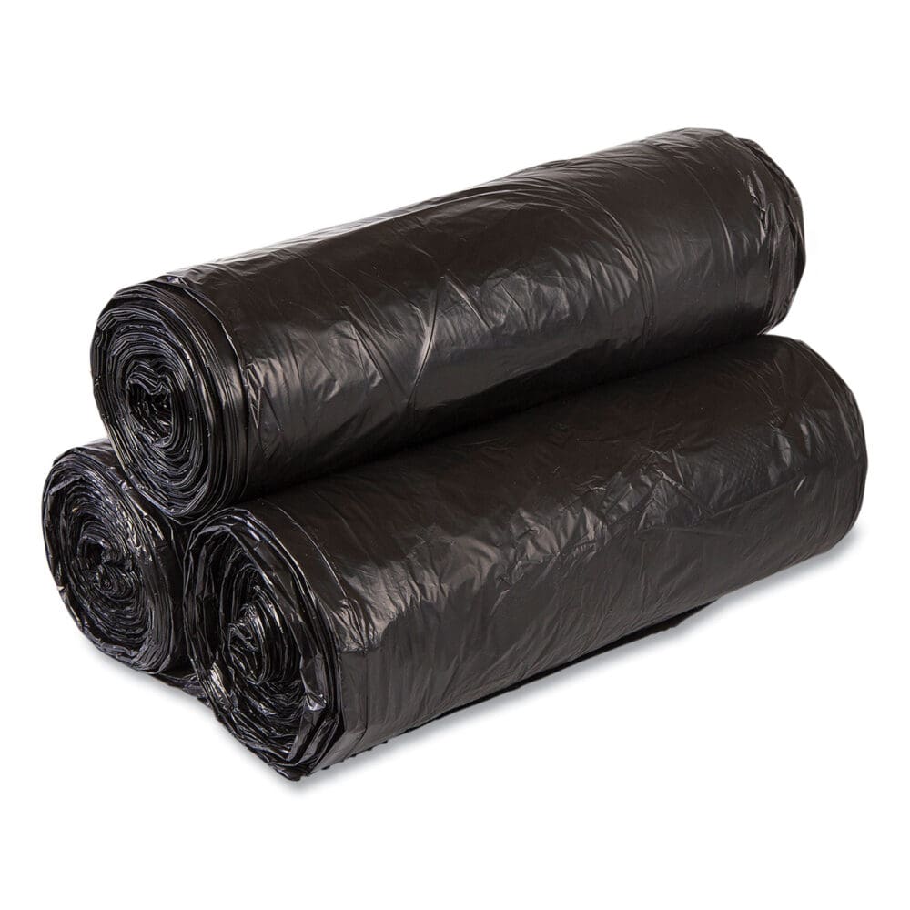 High-Density Commercial Can Liners Value Pack, 60 gal, 19 mic, 38" x 58", Black, 25 Bags/Roll, 6 Interleaved Rolls/Carton - Image 2