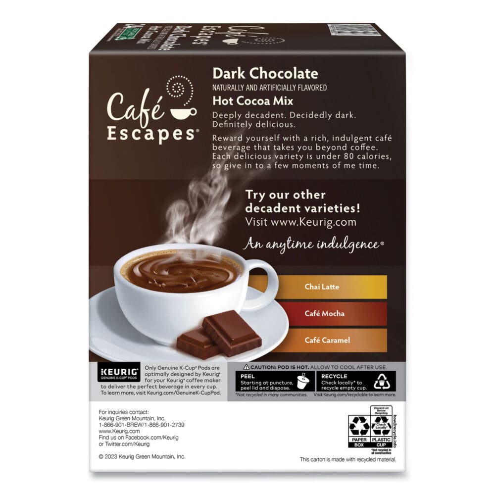 Cafe Escapes Milk Chocolate Hot Cocoa K-Cups, 24/Box - Image 3