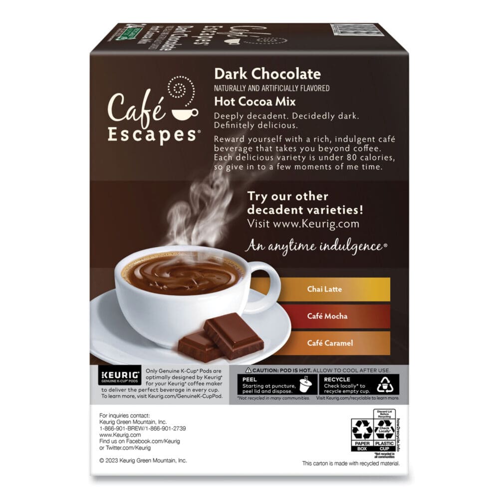 Cafe Escapes Milk Chocolate Hot Cocoa K-Cups, 96/Carton - Image 4